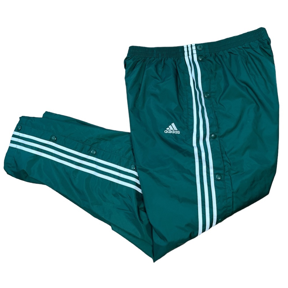 Vintage Adidas Track Pants Men’s XL Tear Away Button Snap Lined Warm Green 90s